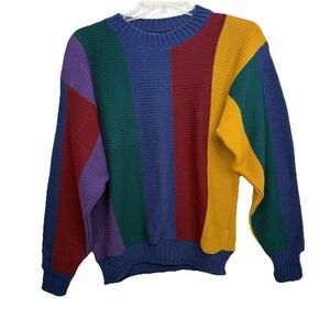Vintage Claybrooke Colorblock Striped Knit Sweater Mens L 100%‎ Acrylic Crewneck